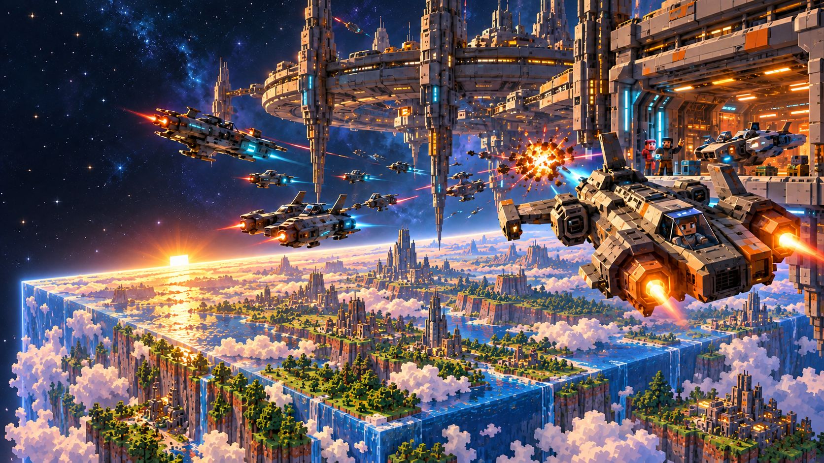 Ships battle around an ancient orbital station above the industrial world of Anvil.