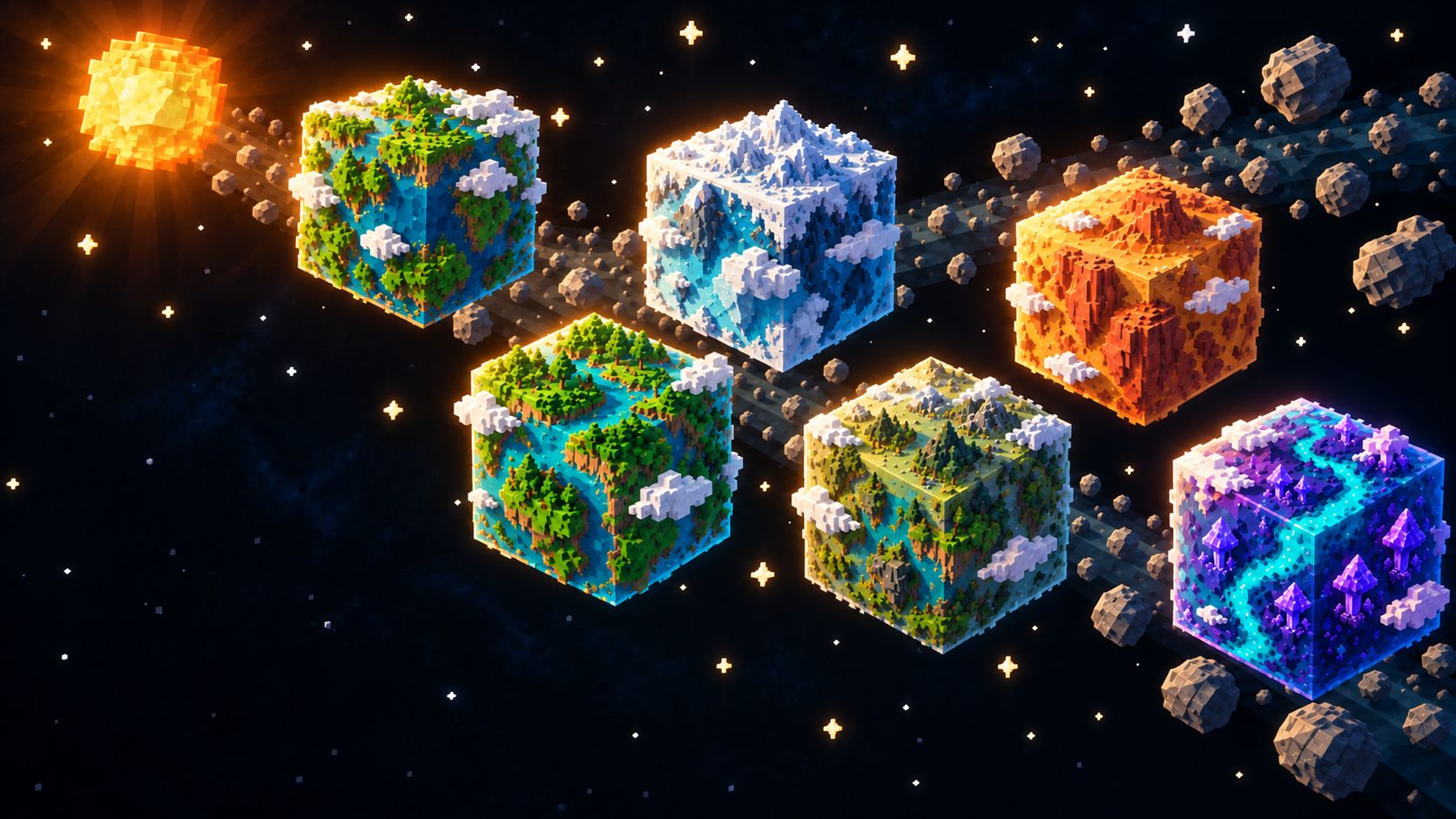 The six worlds of Hearth around their sun.
